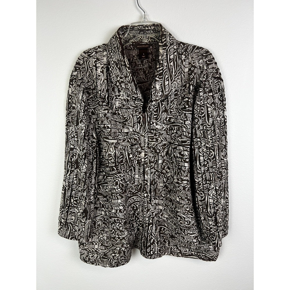 Multiples Brand Brown White Jacket Womens Full Zip Lightweight Sz Large